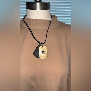 Taramanda Gold Tone Leather Cord Star Dog Tag Pendant Necklace Fashion